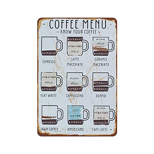 Geuuki Metal Tin Signs Coffee Menu Retro Signs - Vintage Charm for Home, Garden, Cafe, and Bar Decor - 8x12 Inches