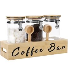 3PCS Glass Coffee Containers with Shelf - 3x54oz  for Kitchen Food Storage - Coffee, Tea, Sugar