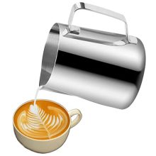Milk Frothing Pitcher Stainless Metal Espresso Steaming Pitchers , 12OZ/350ML Espresso Milk Frother Cup for Espresso Machines Latte Artwork, Sliver.