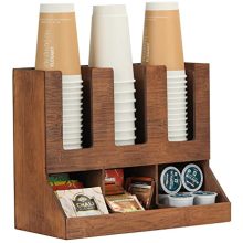 Revamp Your Coffee Corner with the Retro Brown Bamboo Organizer - Perfectly Designed for Ok-Pods, Snacks, Tea Bags, Disposable Cups and More.
