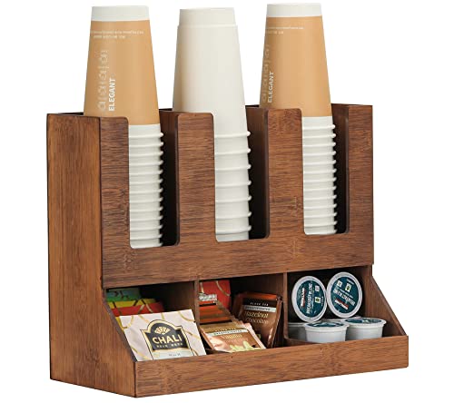Revamp Your Coffee Corner with the Retro Brown Bamboo Organizer - Perfectly Designed for Ok-Pods, Snacks, Tea Bags, Disposable Cups and More.