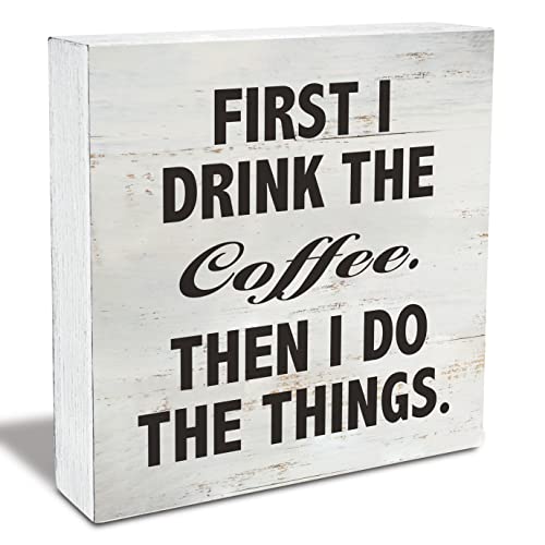 Coffee First, Everything Else Later" Wooden Box Sign - Rustic Coffee Bar Decor, Farmhouse Home Decor.