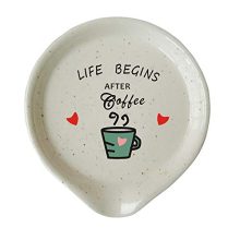 Coffee Spoon Rest-Coffee Bar，Small Spoon Rest for Coffee Station，KITGUARD Spoon Rest for Coffee Station，Coffee Bar Equipment，Ceramic Coffee Spoon Rest- Life Bégin After Coffee.