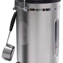 Stainless Steel Coffee Canister - , CO2-Release Valve, and Measuring Scoop for Coffee, Beans, Tea, Sugar - Silver Elegance