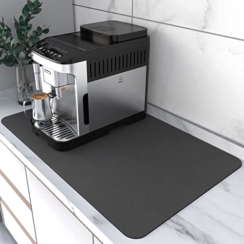 Coffee Bar Mat: PoYang Coffee Maker Mat for Counter tops Disguise Stains, 16" X 24" Coffee Mat, Giant Coffee Bar Mats for Countertop, Cuttable Coffee Machine Mat with Non-Slip Rubber Backside (Gray).
