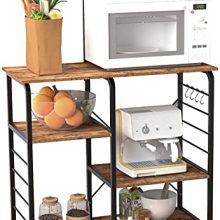 Rustic Brown Microwave Cart & Coffee Station: A Multi-Functional Kitchen Bakers Rack & Storage Cart, Ideal for Your Oven, Workstation & More!