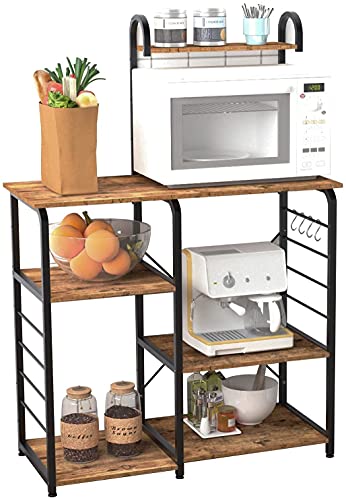 Rustic Brown Microwave Cart & Coffee Station: A Multi-Functional Kitchen Bakers Rack & Storage Cart, Ideal for Your Oven, Workstation & More!