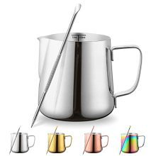 Milk Frothing Pitcher 12oz - 350ml, Kyraton Stainless Metal Espresso Steaming Pitchers with Adorning Pen, Milk Coffee Frother Cups Cappuccino Latte Art Barista Steam Pitchers Milk Jug Cup (Silver).