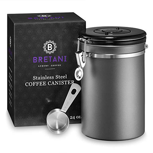 Bretani 24 oz Stainless Steel Coffee Canister & Scoop Set: Preserve Coffee Freshness