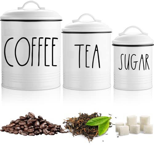Brighter Barns Coffee Sugar Tea Canister Set: Farmhouse Kitchen Storage Decor