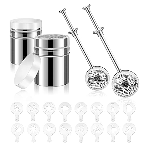 Bake and Brew Like a Pro with our 20 PCS Stainless Steel Powder Sugar Shaker Flour Duster Set - Includes Powder Shaker with Lid and Spring -Operated Dust Flour Sifter for Perfectly Sprinkled Baked Goods or Coffee Beverages.