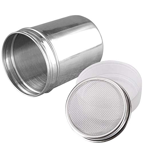 Stainless Steel Powder Sugar Shaker with Fine Mesh Lid - Ideal for Cinnamon, Icing Sugar, Cocoa, Flour, Chocolate, Coffee, Cappuccino & Latte - Sifter Sprinkler Dredgers for Perfect Results.