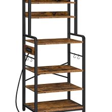 Bakers Rack with Energy Outlet, 68.1inch Peak, Microwave Stand with 4 S-Formed Hooks, 7-Tier Kitchen Cabinets, Coffee Station, for Kitchen, Residing Room, Coffee Bar, Rustic Brown.