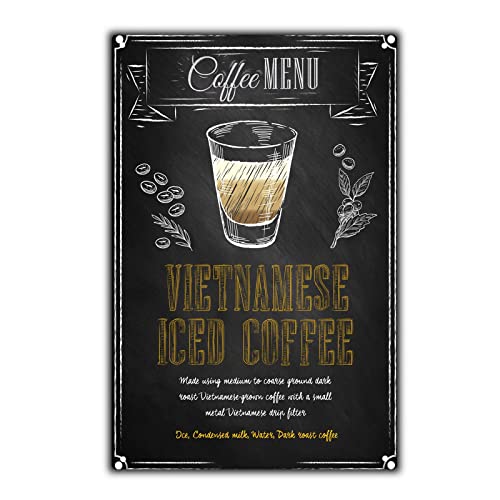 Add a Touch of Coffee Shop Charm to Your Home: Vietnamese Iced Coffee Tin Sign - Coffee Recipe Wall Art Room Decor - House Decoration - Food Restaurant Cafe Decorative Metal Multicolor