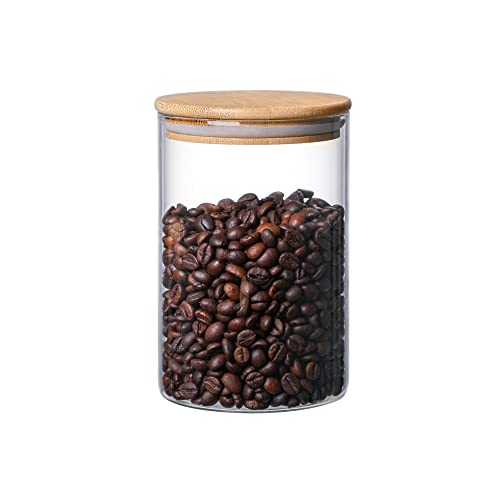 960 ML / 32 FL Oz Glass Storage Container with Wood Lid, Stackable Clear Ornamental Organizer Bottle Canister Pantry Jar with Air Tight Picket Lid for Meals, Espresso, Sweet, Sugar, Salt, Tea.