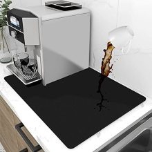Coffee Bar Mat for Spill-proof, 24 x 16 Inch Hide Stain Absorbent Mat | Non-Slip Rubber Backed Coffee Bar Accessories (Black)