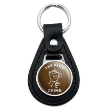 Hilarious Black Leather Coffee Work Funny Humor Keychain - The Daily Grind