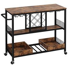 Wheeled Functionality: Industrial Style Wood and Metal Frame Serving Cart for the Home
