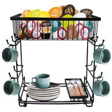 2 Tier Coffee Bar Accessories and Organizer,Coffee Bar Bin Field, Coffee Pods Holder Storage Basket, Coffee Storage Holder, Kitchen Coffee Bar Decor, Coffee Lovers Reward 