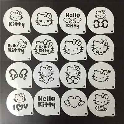 Create Edible Art with Hello Kitty Cake Mold - Elevate Your Baking with 16Pcs/Set Cartoon Latte Coffee Stencils