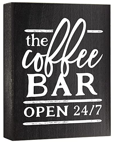 Rustic Coffee Bar Wall Decor Plaque - Wooden Hanging Sign for Coffee Station and Kitchen.