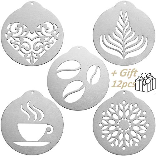 Barista's Delight: 5Pcs Stainless Steel Coffee Stencils with Cute Templates and Expander