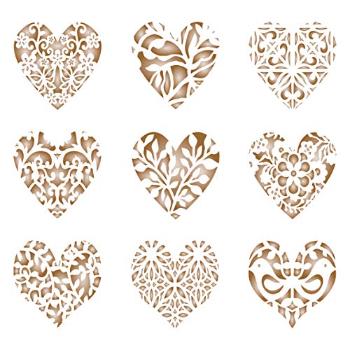 Heart Coffee Set Stencils - 9 Designs for Decorating Cappuccinos, Lattes, Cupcakes, Cakes, Cookies, and More - Perfect for Baristas and Scrapbooking.