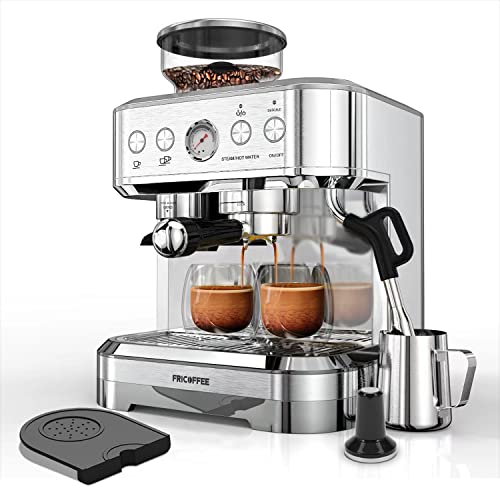 Stainless Steel Espresso Machine with Milk Frother & Grinder for Home and Commercial Use