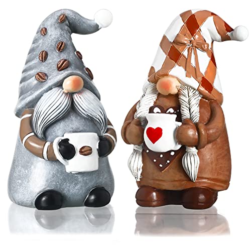 2-Pack Coffee Gnomes - Christmas Swedish Tomte Gnome Figurines for Coffee Bar Decor and Kitchen Farmhouse Accessories.