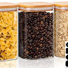 Hermetic Glass Storage Canister with Lid (40oz), Glass Meals Storage Jars, Sq. Clear Meals Storage Container Jar with Sealing Bamboo Lid For Coffee, Sugar, Sweet, Cookie, Spice and Extra, Set of three.