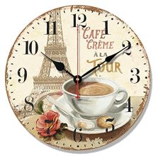 Telisha Wooden Wall Clock - Eiffel Tower Coffee Cup Retro Vintage Large Clock