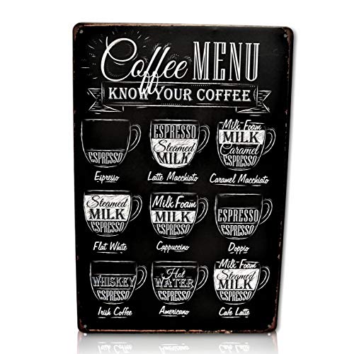 Coffee Menu Bar Metal Sign | Excellent on your Residence Coffee Station, Kitchen Wall Decor, Coffee Bar Equipment, Cafe, Coffe, Workplace, Know Your Coffee Bar Decor Classic Wall Indicators Measurement: 8x12 Inches.