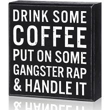 Drink Some Coffee Box Sign Wood Box Sign Humorous Coffee Bar Indicators Wood Farmhouse Coffee Wall and Tabletop Ornament for Home Housewarming Coffee Bar (Cute Shade)