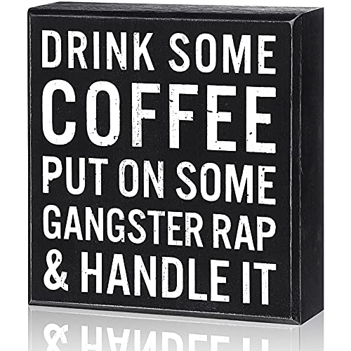 Drink Some Coffee Box Sign Wood Box Sign Humorous Coffee Bar Indicators Wood Farmhouse Coffee Wall and Tabletop Ornament for Home Housewarming Coffee Bar (Cute Shade)