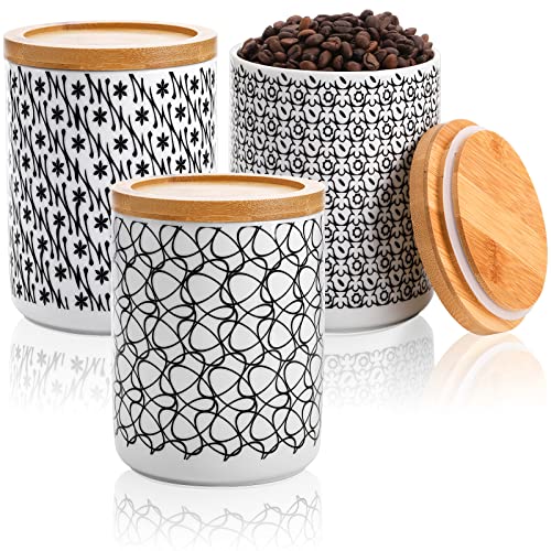  - 24 FL OZ Round Canister Set with Airtight Lid - Stylish Black Flower Pattern for Coffee, Sugar, Tea, and Spices Storage