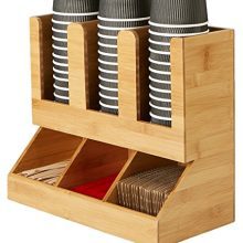 Thoughts Reader 6 Compartment Bamboo Upright Coffee Breakroom Condiment and Cup Storage Organizer, Brown.