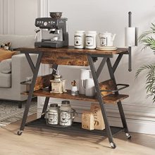 Kitchen Island Cart with Storage, Coffee Bar with Drawer, Paper Towel Holder and Lockable Wheels, Coffee Station for Dinning Room Living Room, Rustic.