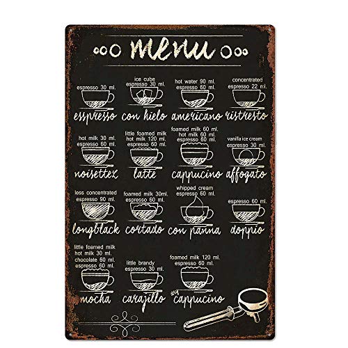 Vintage Old Iron Plaque - Coffee Menu Wall Art for Nostalgic Coffee Shop Decor - 8x12 Inches
