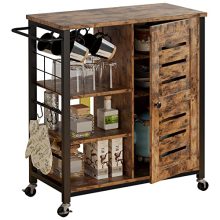 Storage Cabinet with Wheels, Multipurpose Kitchen Cart Cabinet with Cabinets, Detachable Cart Deal with Cup Hook, Cabinet for Kitchen, Dwelling Room, Industrial, Classic Brown.