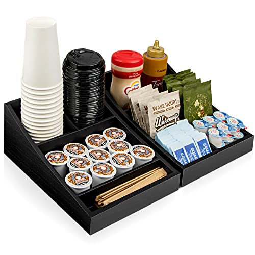 Coffee Station Organizer, Picket Coffee Bar Equipment Organizer for Counter, Coffee Condiment Tray for Residence and Workplace (9 Compartment, Two-in-One)