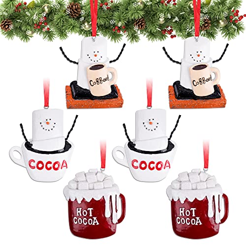 "6-Piece Christmas Ornaments Set: Add Festive Flair with Coffee Lover, Snowman, and Hot Cocoa Cup Decorations"