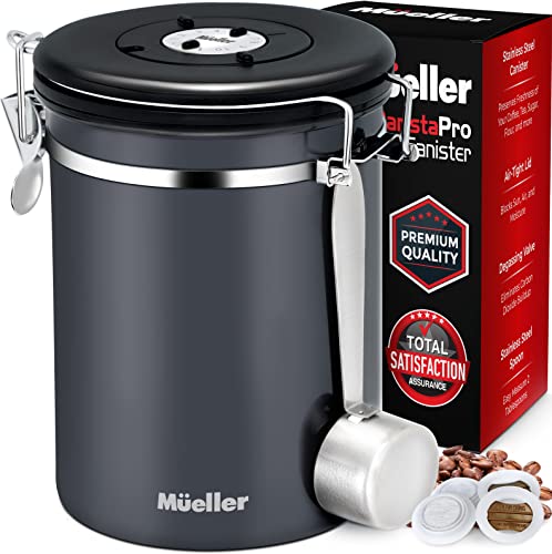 Mueller Stainless Steel Coffee Canister with Day & Month Tracker - A Freshness-Preserving Marvel