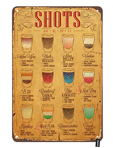 Photographs Menu Tin Sign Bottle Drinks Coffee Glass Bar Cocktail Combine Colour Striped Sketch Line Classic Metallic Tin Indicators for Males Ladies Wall Artwork Decor for House Bars Golf equipment Cafes 8x12 Inch.