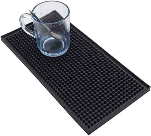 Reusable Bar Mat for Coffee Maker Mats, Countertop Spill Mats, 6" x 12" Black Dish Drying Mat.