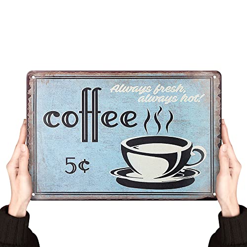 Vintage Coffee Tin Signs for Stylish Kitchen Decor - 8x12 Inch Metal Wall Art Poster for Home, Cafe, Bar, Restaurant, and Farm Room