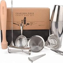 14-Piece Silver Bar Set for the Perfect Home Bartending Experience: Bartender Kit with Boston Shaker, Jigger, Muddler, Spoon, Strainers, and Picks from A Bar Above.