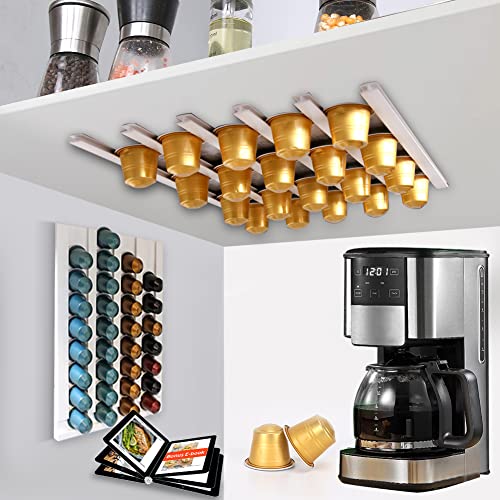 Adhesive Coffee Pod Holder - Cup Holder for Vertical or Horizontal Wall Mounting or Under Cabinet Storage - Perfect for Coffee Shops, Desktops, Offices, and Kitchens - White.