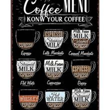 Coffee Bar Vintage Metal Sign - Know Your Coffee Menu - 8x12 Inches.