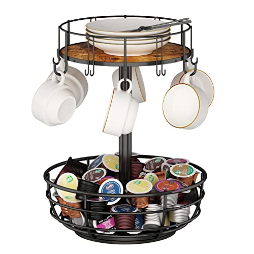 Carousel Coffee Pod Holder Basket and Mugs - Coffee Organizer