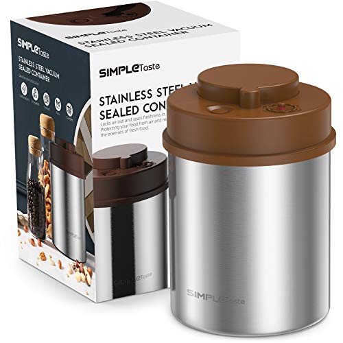 Coffee Canister - One-Piece Press Vacuum Sealed Storage Container with Date Tracker - Airtight Stainless Steel Kitchen Food Jar for Coffee, Tea, Sugar, and More - 16OZ